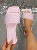 Extra Large Size Women's Summer Slip-On Slippers, Fashionable Square Toe Flat Sandals, Flat Heel Slide Sandals No Back, Anti-Odor Ladies Casual Shoes, Large Size Rhinestone Decor Slippers Valentines